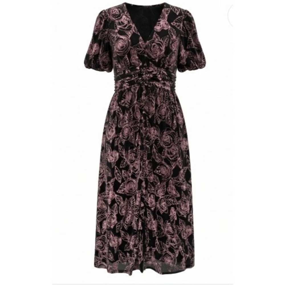 Baltic Born Maxi Dress S Purple Button Front Velvet Burnout Vampy Wedding Formal